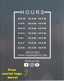 Business Hours Decal, Store Hours Vinyl Decal